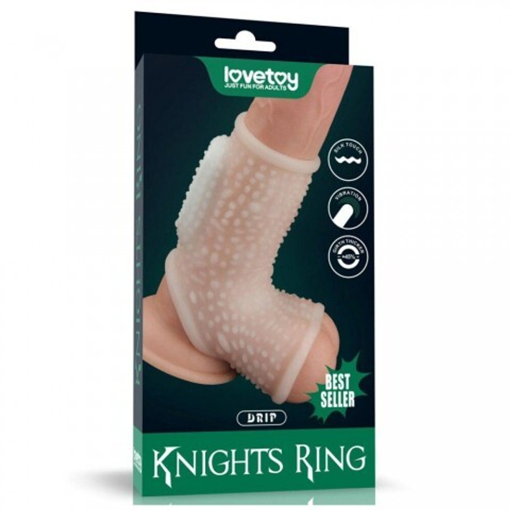 Насадка на пенис с вибрацией с рукавом для мошонки Drip Knights Ring  (13,3*2,8)