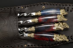 Подарочный набор шампуров "Премиальный №2", Карельская береза, чехол из натуральной кожи