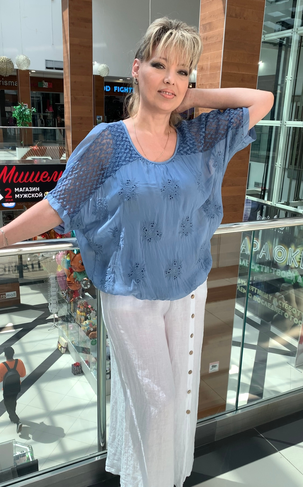 Нарядный двойной  блузон с ажуром и кружевами