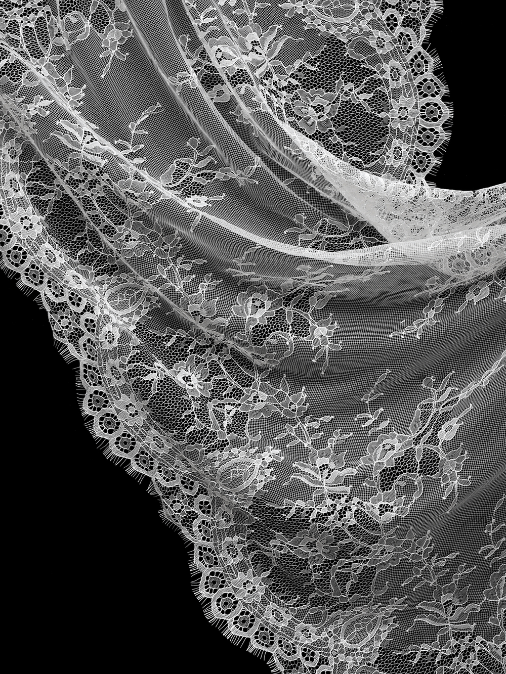 Кружево шантильи теплое белое неэластичное ширина 70 см купон 2.9 м