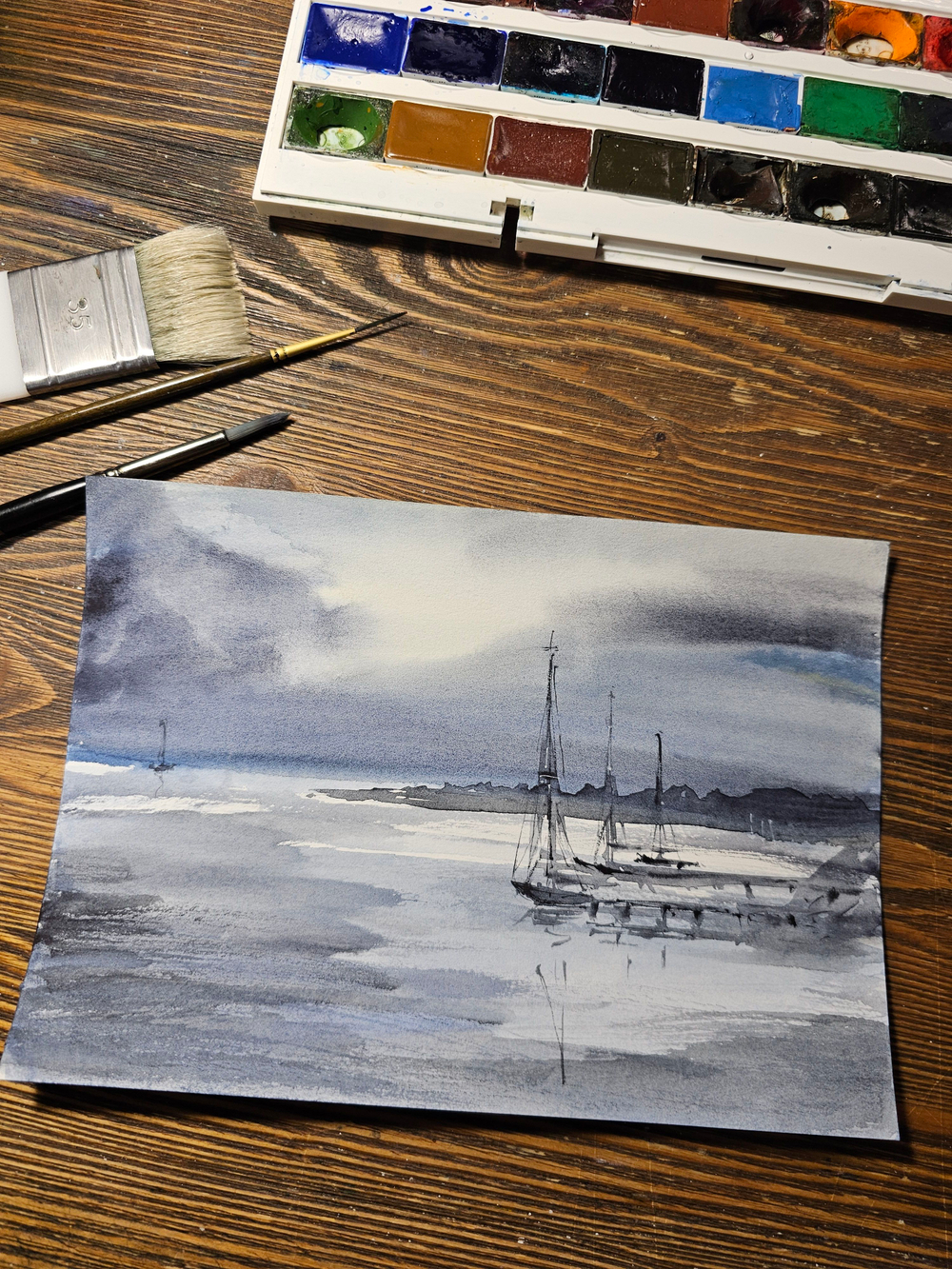 Картина, графика в паспарту 21х30 см на стену для интерьера "Вечер"