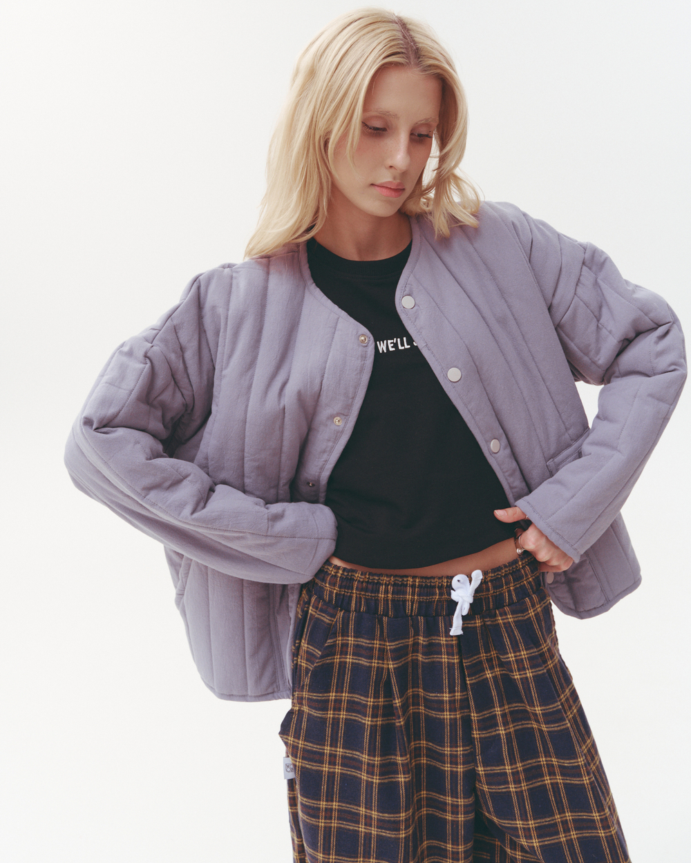 Plaid Baggy Pants Dark-Blue