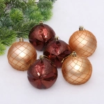 Новогодние шары «Снежный вальс» 8 см (набор 6 шт), Шоколад/Шампань
