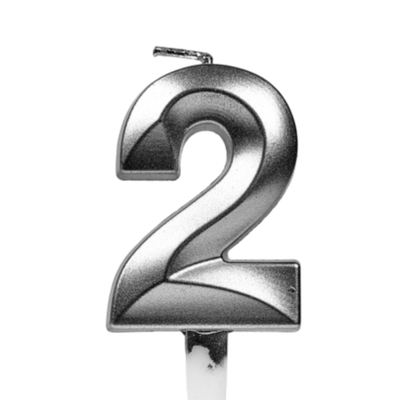 Свечи для торта, цифра 2 (серебро, 5 см)