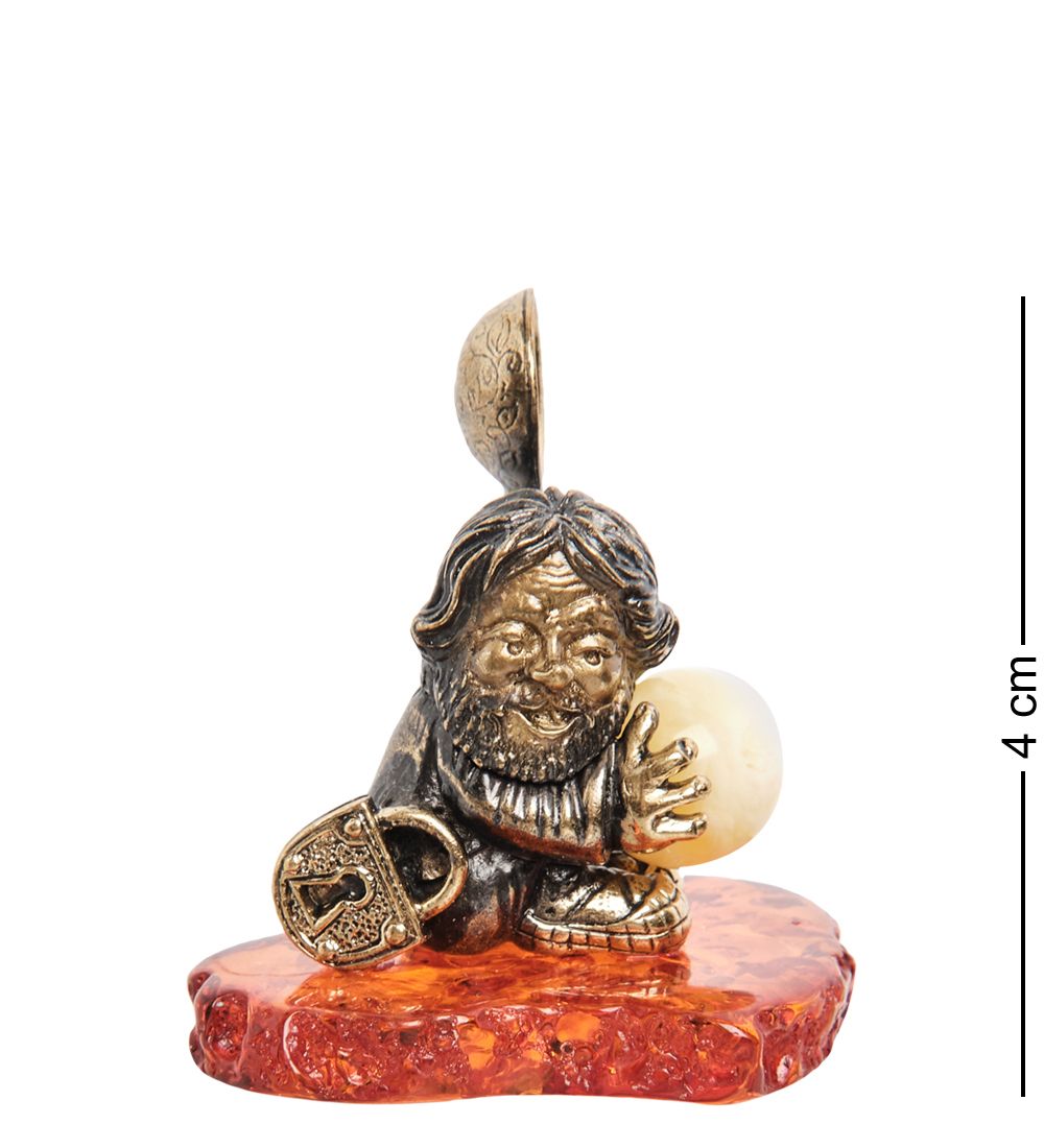 Народные промыслы AM- 269 Фигурка «Домовой на подставке» (латунь, янтарь)
