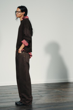 ZARA ПРЯМЫЕ ДЖИНСЫ TRF С ВЫСОКОЙ ПОСАДКОЙ, КОРИЧНЕВЫЙ