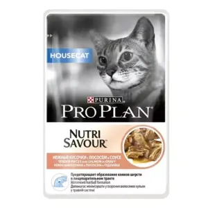 Пауч Pro Plan для взрослых кошек, живущих дома, с лососем в соусе