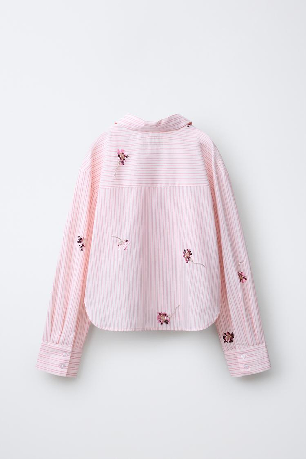 ZARA РУБАШКА И ТОП В ПОЛОСКУ С ЦВЕТАМИ И ПАЙЕТКАМИ, ПАСТЕЛЬНО-РОЗОВЫЙ