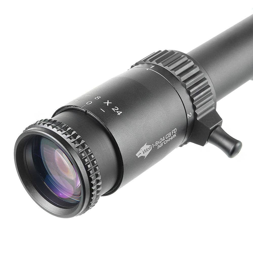 Оптический прицел Veber Wolf GB FD 1-8x24 ( установка на Тигр, СВД, Винтовка Мосина / Сетка FireDot / с подсветкой )