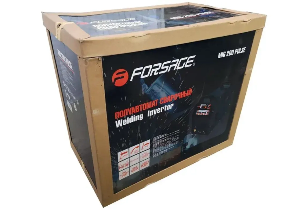 Сварочный аппарат Profi MIG, MMA, TIG (220V, холостой ход 65V,6.0кВт, 5-200А, электрод 1,6-4мм, проволока 0.6-1.2мм, к-т мощности 0.7, цифр. табло) Forsage F-MIG200 PULSE