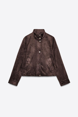 ZARA КУРТКА ИЗ ИСКУССТВЕННОЙ ЗАМШИ, КОРИЧНЕВЫЙ