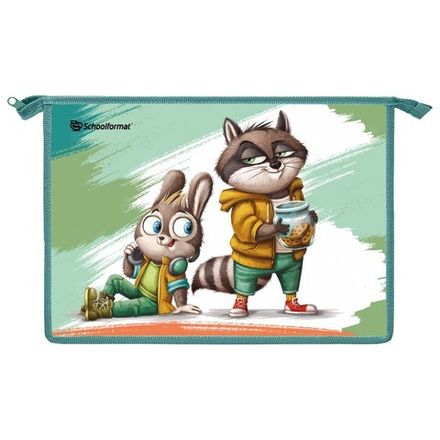 Папка для труда 2 отделение А4 на молнии, пластик, Schoolformat Веселые зверята
