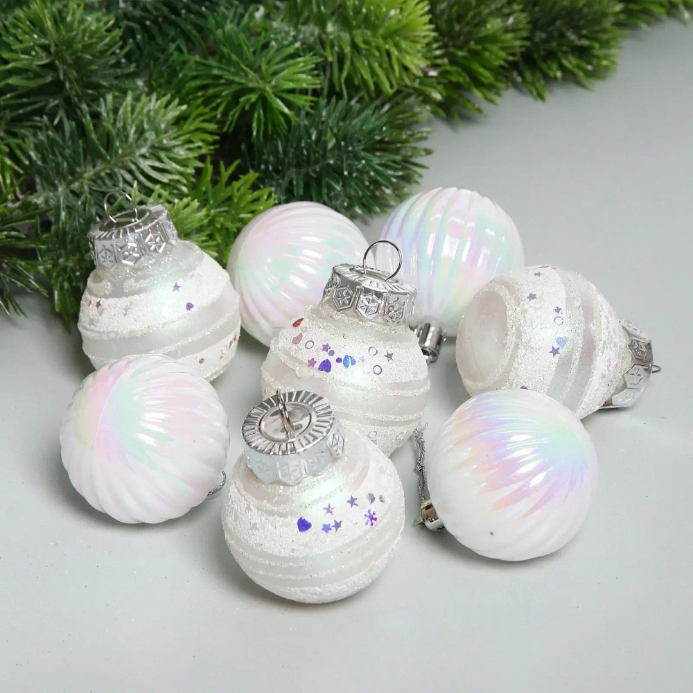 Набор шаров «Восхищение» 5 см (в наборе 8 шт), Белый, серебро