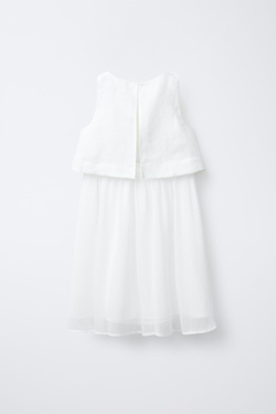 ZARA ДВУХСЛОЙНОЕ ПЛАТЬЕ ИЗО ЛЬНА, ЭКРЮ