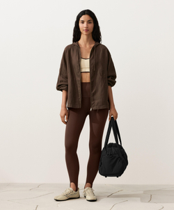 Oysho Куртка с капюшоном в полоску из 100% льна, темно-коричневый