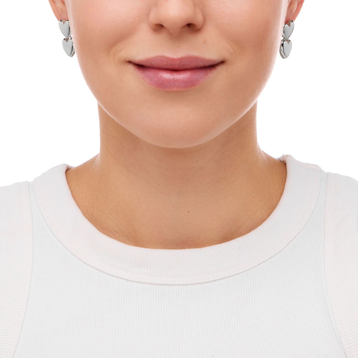 Серьги Double Heart Earrings - Silver