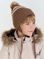 Шапка зимняя из смесовой шерсти с флисовым подкладом "Какао" на завязках