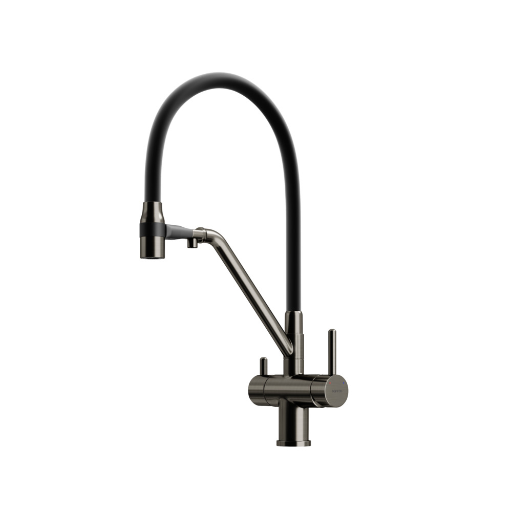 Смеситель для кухни Sancos Dora с гибким изливом, цвет вороненая сталь/черный, арт. SC4003GG