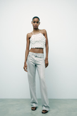 ZARA ОБЪЕМНЫЙ АТЛАСНЫЙ ТОП, БЕЛЫЙ