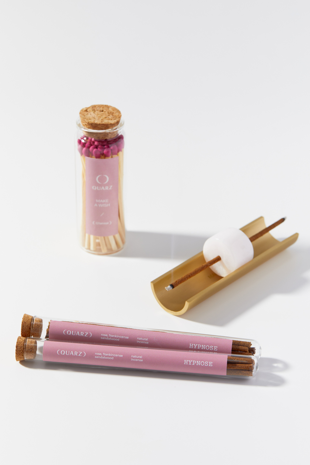 Подставка для благовоний из латуни и розового кварца