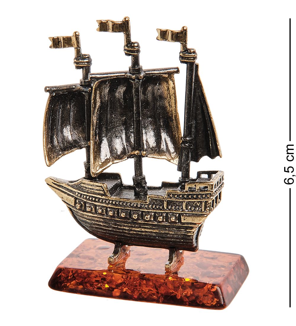 Народные промыслы AM-1538 Фигурка «Корабль Алые Паруса» (латунь, янтарь)