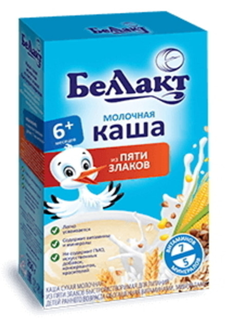 Каша сухая молочная из пяти злаков с 6-ти месяцев 250г. Беллакт