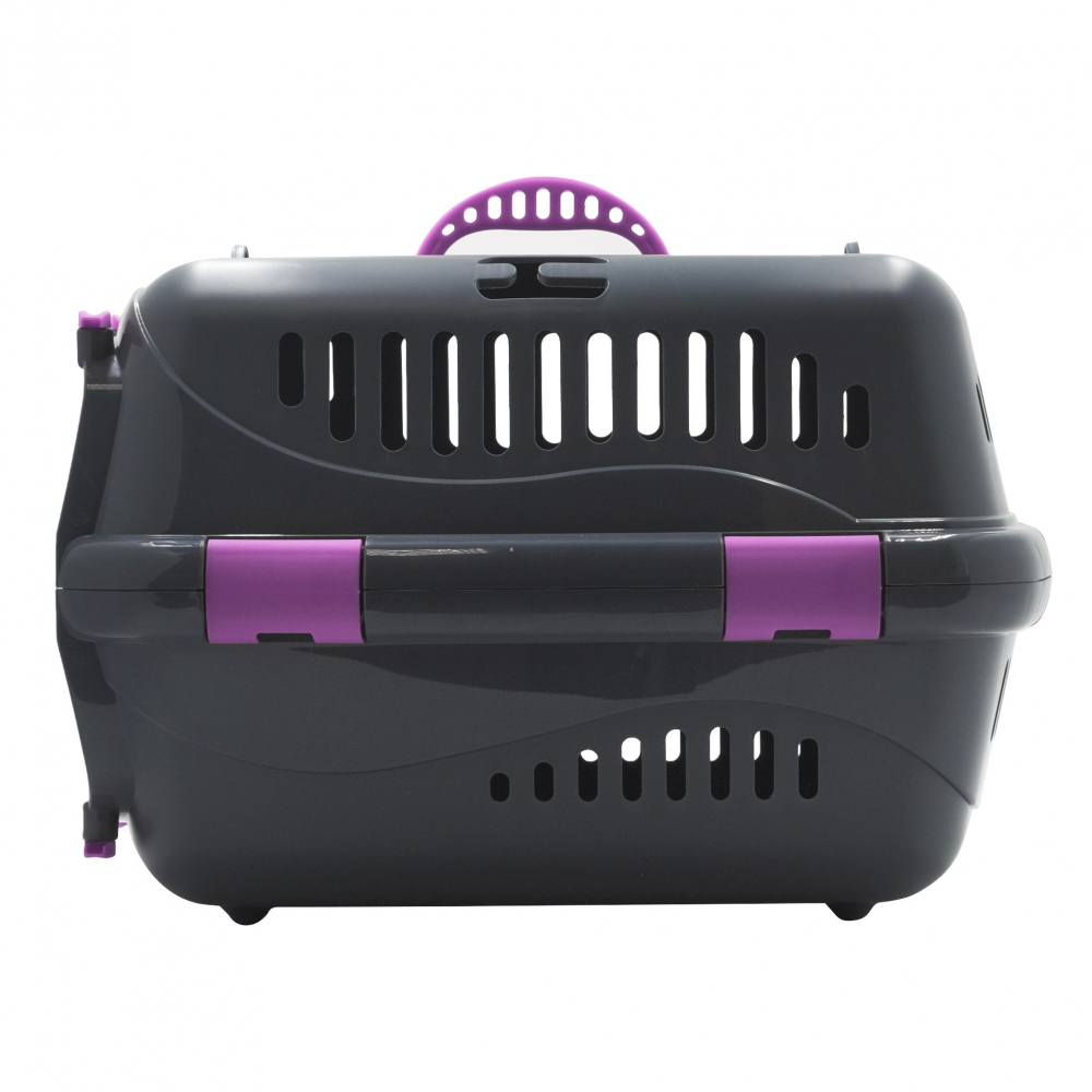 Переноска ZOOSET с металлической дверцей и ремнем, серая/сиреневая - (S) 42х29х29,5 см