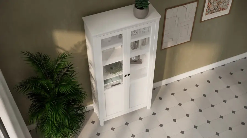 Шкаф-витрина стекло/панель - аналог IKEA HEMNES / ХЕМНЭС/ ХЕМНЕС / КЫМОР / ИКЕА 90х198х37 см, белый