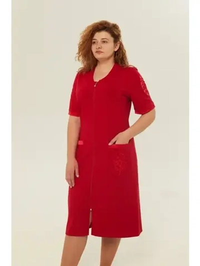 Халат трикотажный с гипюром домашний на молнии