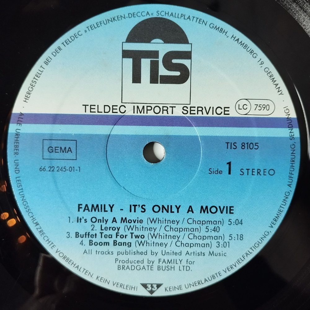 Винтажная виниловая пластинка LP Family It is Only A Movie (Germany 1984)