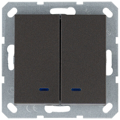 Выключатель двухклавишный со светодиодами 10A 250V~ с накладкой, цвет Мокко