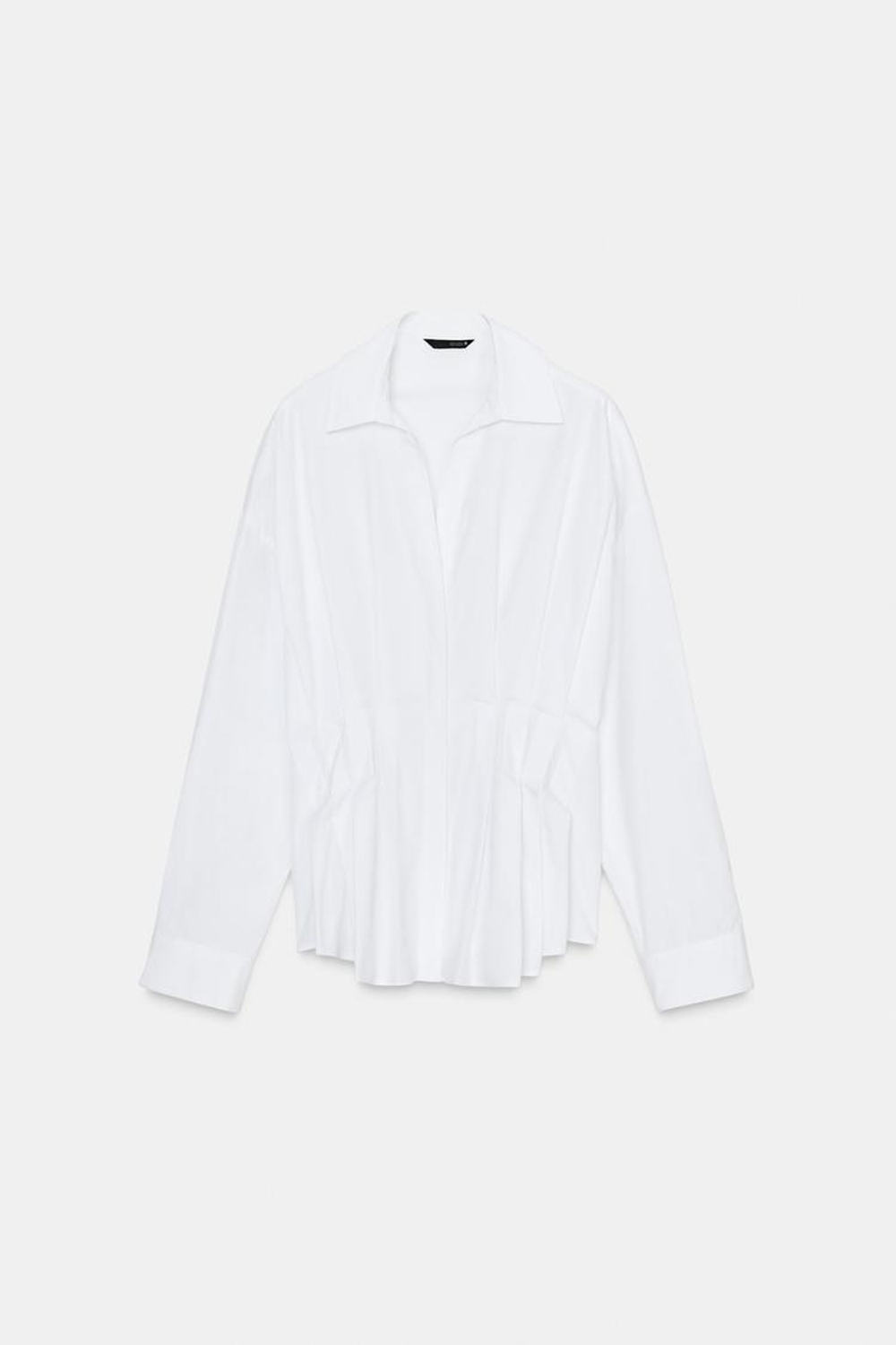 ZARA РУБАШКА ИЗ ПОПЛИНА СО СКЛАДКАМИ, БЕЛЫЙ