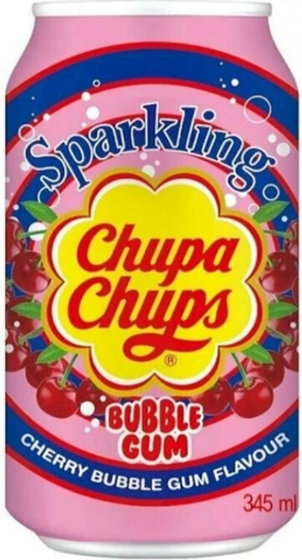 Газированный напиток Чупа Чупс Баббл Гам Черри / Chupa Chups Sparkling Bubble Gum Cherry 0.345 - банка