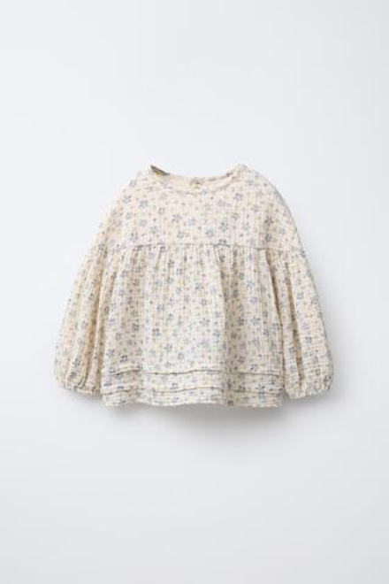 ZARA РУБАШКА С ЦВЕТОЧНЫМ ПРИНТОМ, БЕЖЕВЫЙ