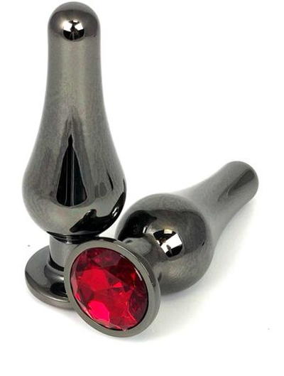 Черная анальная пробка Vander с красным кристаллом - 11,5 см. (Цвет: красный)