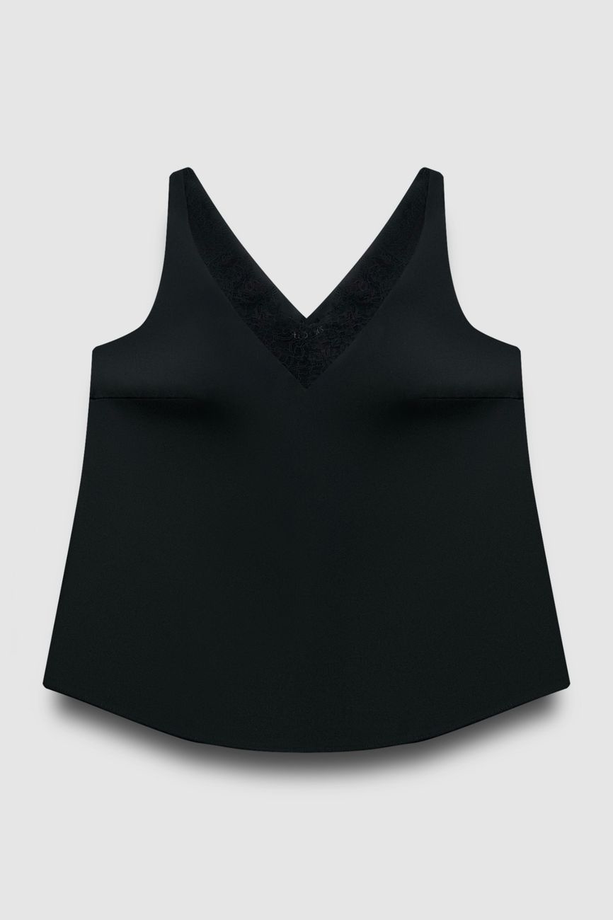 Топ двухслойный на широких бретелях с кружевом, черный