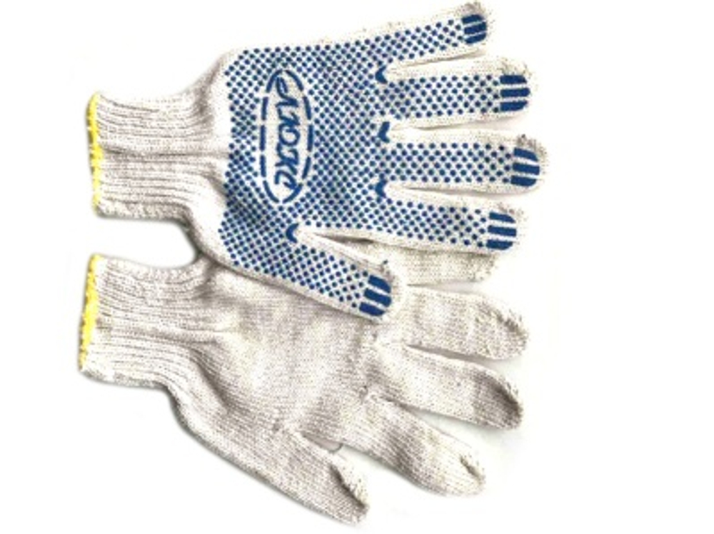 Перчатки х/б 6 нитей ПВХ Точка "ЛЮКС" Белые (10шт/уп)(200шт/меш)  Х