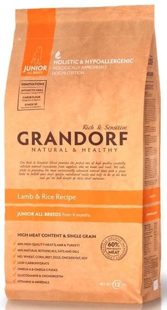 *GRANDORF DOG Lamb&amp;Rice JUNIOR (ягнёнок с рисом для юниоров)  12 кг.