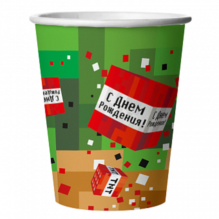 Стаканы Пиксели С Днем Рождения! (250 мл) 6 шт.