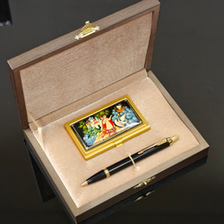Набор подарочный "Сказка о царе Салтане" визитница персональная с ручной росписью и ручка Parker
