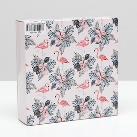Коробка для 9 конфет с обечайкой "Фламинго" с окном 13,8 х 13,8 х 3,8 см