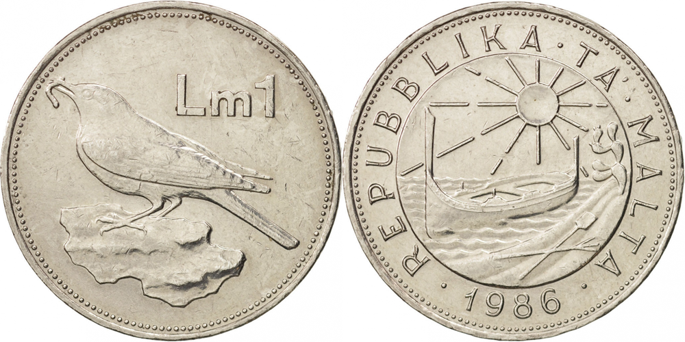 Мальта 1 лира, 1986 Дрозд XF