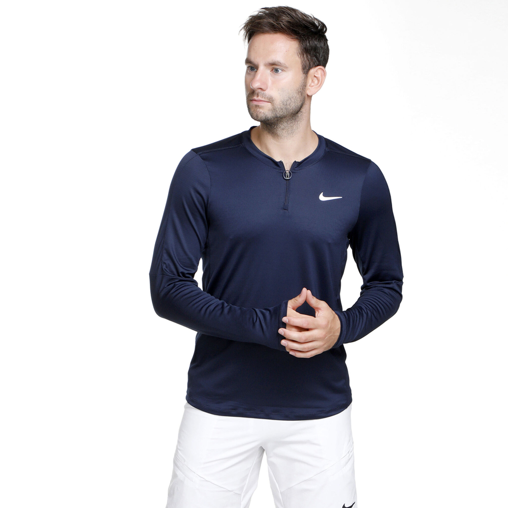 Мужское теннисное поло Nike Dri-Fit Advantage Half-Zip Long Sleeve Men - Dark Blue