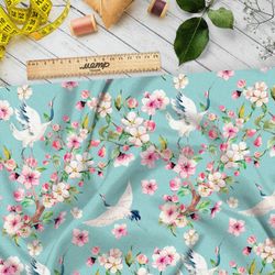 Ткань дюспо цветущая вишня и журавль