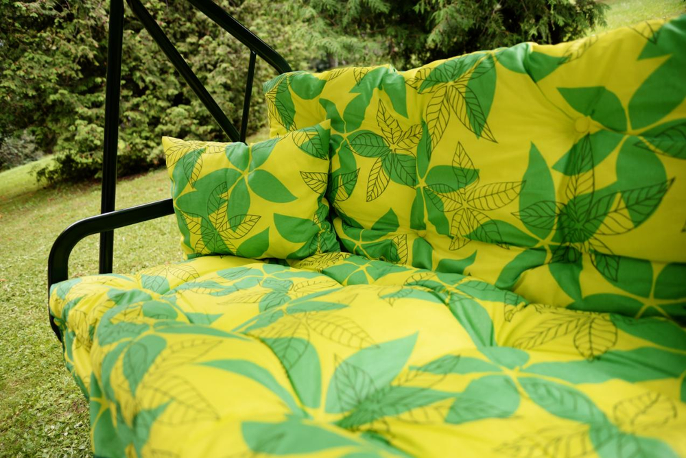 Качели садовые OLSA 2-х местные Бари(каркас зеленый, м/э разноцветный рис.листья)1 уп.