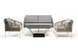 "Канны" лаунж-зона 4-местная из роупа со столом "Глория" (серый гранит), каркас алюминиевый светло-серый, роуп серый меланж