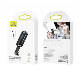 Переходник Usams US-SJ358 AU10 джек Lightning - гнездо 3.5 + гнездо Lightning, чёрный, для наушников