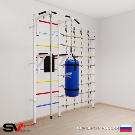 Шведская стенка Sv Sport 57010 (Турник стандарт/Брусья/Канат/Цепь/Мешок 15кг/Канатный лаз)