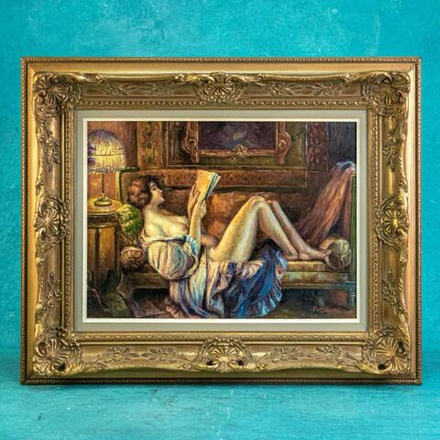 Винтаж: Винтажная картина «Девушка с книгой»