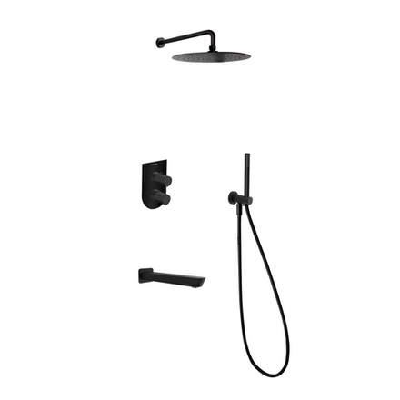 Встраиваемый смеситель для душа с изливом, тропическим и ручным душем TZAR K3415031NM чёрный